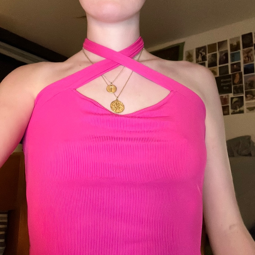 Pink Halter Neck Tie Top